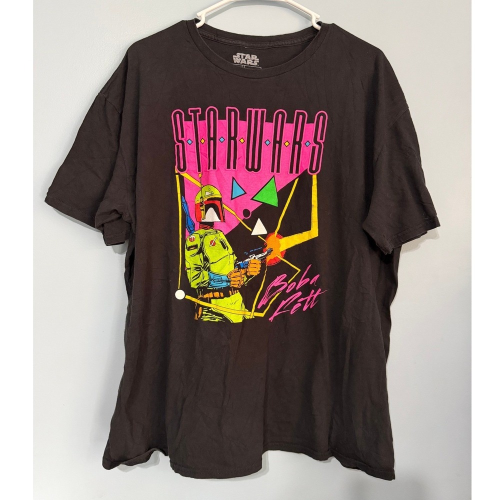 Star Wars Boba Fett Men's 2XL Neon 80s Retro Graphic T-Shirt Black Fifth Sun